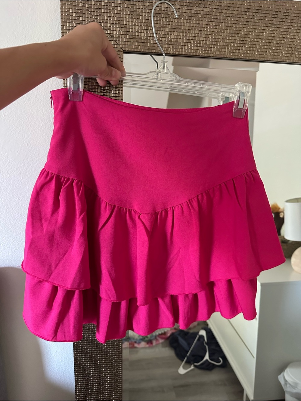 SHEIN Hot Pink Tiered Ruffle Mini Skirt